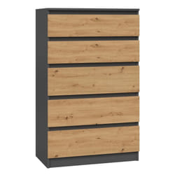 Milan - Commode moderne 5 tiroirs - 70x40x109.5 cm - Meuble de rangement - Style Scandinave