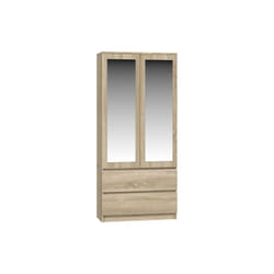Turin - Armoire 2 portes avec miroir style moderne chambre à coucher - 90x50x180 - 2 tiroirs - Sonoma