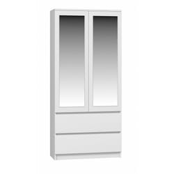 Turin - Armoire 2 portes avec miroir style moderne chambre à coucher - 90x50x180 - 2 tiroirs Blanc mat