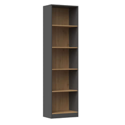 Kaffi - Bibliothèque style scandinave salon - 50x30x181 - 5 tablettes - Étagère à livres Gris anthracite&Chêne