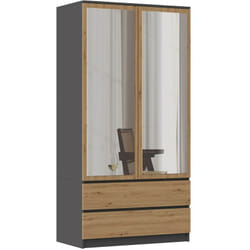 Turin - Armoire 2 portes avec miroir style moderne chambre à coucher - 90x50x180 - 2 tiroirs