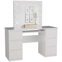 Marina - Coiffeuse 6 tiroirs avec miroir et éclarirage led - Blanche