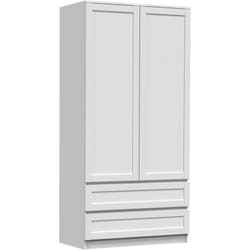 PERRY - Armoire 2 portes 2 tiroirs - Style classique - 90x50x180 cm - Penderie chambre