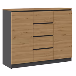 Commode Parme au design minimaliste avec quatre tiroirs et 2 portes. C'est un meuble fonctionnel et pratique qui vou permettr ...