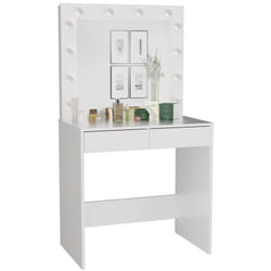 Marina - Coiffeuse avec miroir + éclairage led - 2 tiroirs - Dimensions 81x50x80 cm