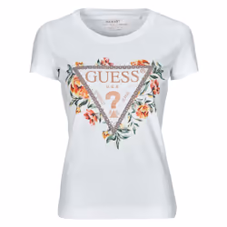 T shirt - Guess - Femme - Flowers - Blanc - Coton