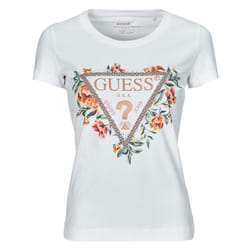 T shirt - Guess - Femme - Flowers - Blanc - Coton