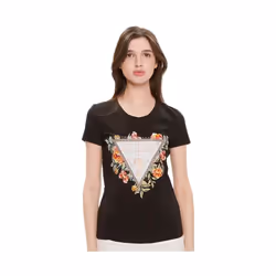 T shirt Guess Femme flowers Noir Coton