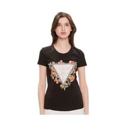 T shirt Guess Femme flowers Noir Coton