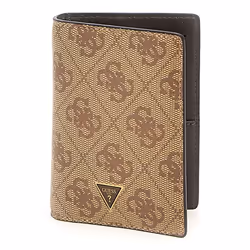Étui pour carte de crédit - GUESS - Mito Card Holder - Cuir 100% - Protection RFID - Beige/Marron
