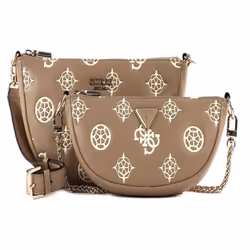 GUESS Sac à épaule bandoulière beige crème pour femme - Deesa Logo Saddle Double Pouch Crossbody Taupe Logo 255385
