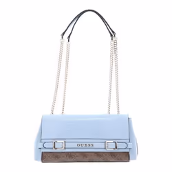 GUESS Sac à épaule bleu clair brun clair pour femme Sestri Logo Convertible Xbody Flap Bag Latte Logo / Sky Blue 266656