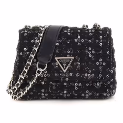 GUESS Sac à épaule bandoulière noir pour femme - Giully Mini 2 Compartment Convertible Flap XS Black / Gold 295243