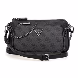 GUESS Sac à épaule bandoulière gris foncé noir pour femme - Noelle II Double Pouch Crossbody Bag Coal Logo 311039