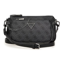 GUESS Sac à épaule bandoulière gris foncé noir pour femme - Noelle II Double Pouch Crossbody Bag Coal Logo 311039