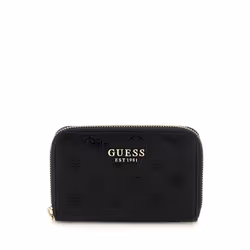 GUESS Porte-monnaie noir pour femme - Phoebe SLG Medium Zip Around Wallet M Black Logo 311478