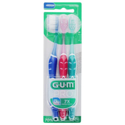 GUM PRO Brosse à Dents Medium Trio Pack - Couleur : Bleu - Rose - Vert d'Eau