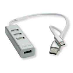 ROLINE 14.02.5037, USB 2.0, USB 2.0, 480 Mbit/s, Argent, Blanc, Aluminium, 24 mm