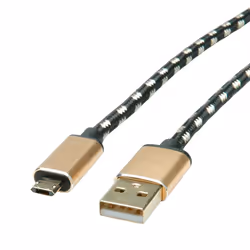 ROLINE 11.02.8819, 0,8 m, USB C, Micro-USB B, USB 2.0, Noir, Or