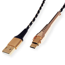 ROLINE 11.02.8920 câble USB 1 m USB 2.0 USB A USB C Noir, Or