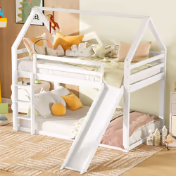 Description générale Ce lit superposé en forme de maison avec toboggan est un espace amusant et enchanteur qui sert de zone d ...