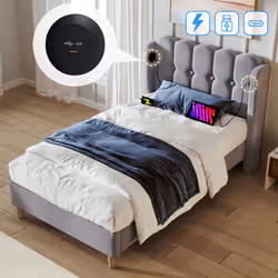 【Tête de lit en panneau design】 Le lit et la tête de lit sont recouverts de tissu en velours rose pour donner une sensation c ...