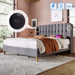 【Tête de lit en panneau design】 Le lit et la tête de lit sont recouverts de tissu en velours rose pour donner une sensation c ...