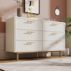 Commode à 6 tiroirs pour chambre et salon, commode blanche, 75x120x40 cm