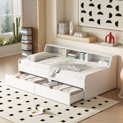 Lit gigogne Lit enfant 90 x 200 cm avec 2 tiroirs et rangement, blanc