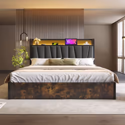 【Tête de lit LED avec prises et ports USB】 L'une des caractéristiques les plus pratiques est la prise intégrée à la tête du l ...