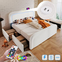 Vidaxl - Lit 140x200 cm avec tiroirs, lit adulte led, lit capitonné avec fonction de chargement usb Type c et 4 tiroirs, blanc, sans matelas