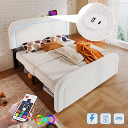 Lit adulte 160x200 cm, lit double capitonné avec led et fonction de chargement usb Type c, blanc, sans matelas
