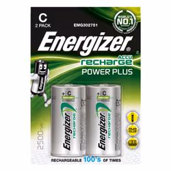 Energizer ENRC2500P2, Batterie rechargeable, Hybrides nickel-métal (NiMH), 2 pièce(s), 2500 mAh, Argent