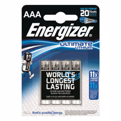 Energizer ENLITHIUMAAAP4, Batterie à usage unique, AAA, Lithium, 1,5 V, 4 pièce(s), 1250 mAh
