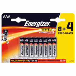 Energizer Piles MAX AAA 8+4, Batterie à usage unique, AAA, Alcaline, 12 pièce(s), 10 année(s), Noir, Argent