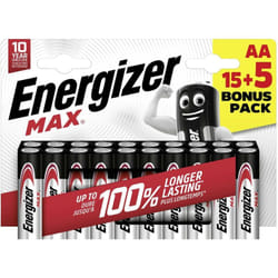 Lot de 15 + 5 piles alcaline AA Max, 1.2 V, ENERGIZER