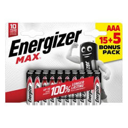 Lot de 15 + 5 piles alcaline AAA Max, 1.2 V, ENERGIZER