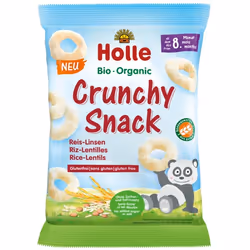 Holle Organic Crunchy Snack Rice-Lentils, En forme d'anneau, 25 g, 1542 kJ, 364 kcal, rice 80 %, lentils 20 %, Sachet