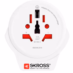 Skross 1.500266, Type F, Universel, Type L (IT), Type B, Type I (AU), Type C, Type J (CH), Type N (BR), Type G (Royaume-Uni), ...