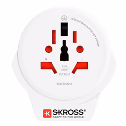 Skross 1.500268, Type B, Universel, Type B, Type C, Type G (Royaume-Uni), Type I (AU), Type J (CH), Type L (IT), Type N (BR), ...