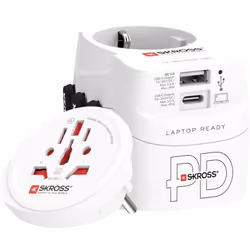 Adaptateur de voyage SKROSS Monde vers monde + 1 USB A + 1 USB C