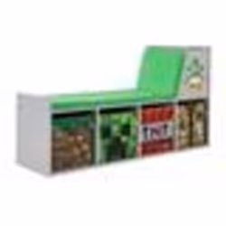 Banc de Rangement 2-en-1 - ROBA - Minecraft - avec 2 Coussins et 4 Bacs de Rangement - Gris