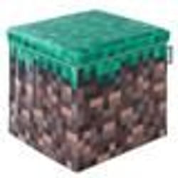 Coffre à Jouet Pliant 2en1 - ROBA - Minecraft – Bloc dHerbe – 30 x 30 x 30 cm – Rangement et Siège pour Enfants