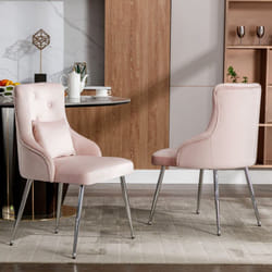 Hommoo - Lot de 2 chaises de salle à manger à motif de bouton, fauteuils rembourrés, avec pieds en métal, chaise de salon de chambre à coucher avec