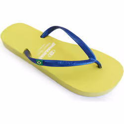 Tongs pour femme Brasileras de couleur jaune et bleu avec semelle en gomme
