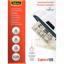 Fellowes Pochettes ImageLast A3 125 microns - Paquet de 100, Transparent, Plastique, A3, 420 mm, 297 mm, 1 mm