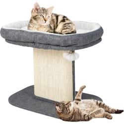 Arbre à Chat en Forme de Tour 50 CM-Lit Grand Perchoir en Peluche-Pompons Suspendus-Tour à Gratter en Sisal pour Chaton-Gris - Costway