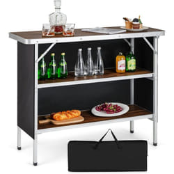 COSTWAY Table de camping pliante 110 x 38 x 88 cm-en Aluminium,Tissu Oxford-3 Étagères-Sac de Transport pour Pique-Nique, Jardin, Café
