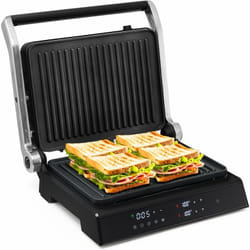 Grill Multifonction Electrique 1200W Tactile Intelligent Ouverture à 180°, Minuterie 4H, 5 Modes Automatiques Double Plaques - Costway