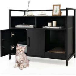 Costway - Meuble Litiere Chat Griffoir Amovible Industriel, Maison de Toilette Chat Anti-basculement Structure Métal Antirouille, 89x45x74,5cm Noir